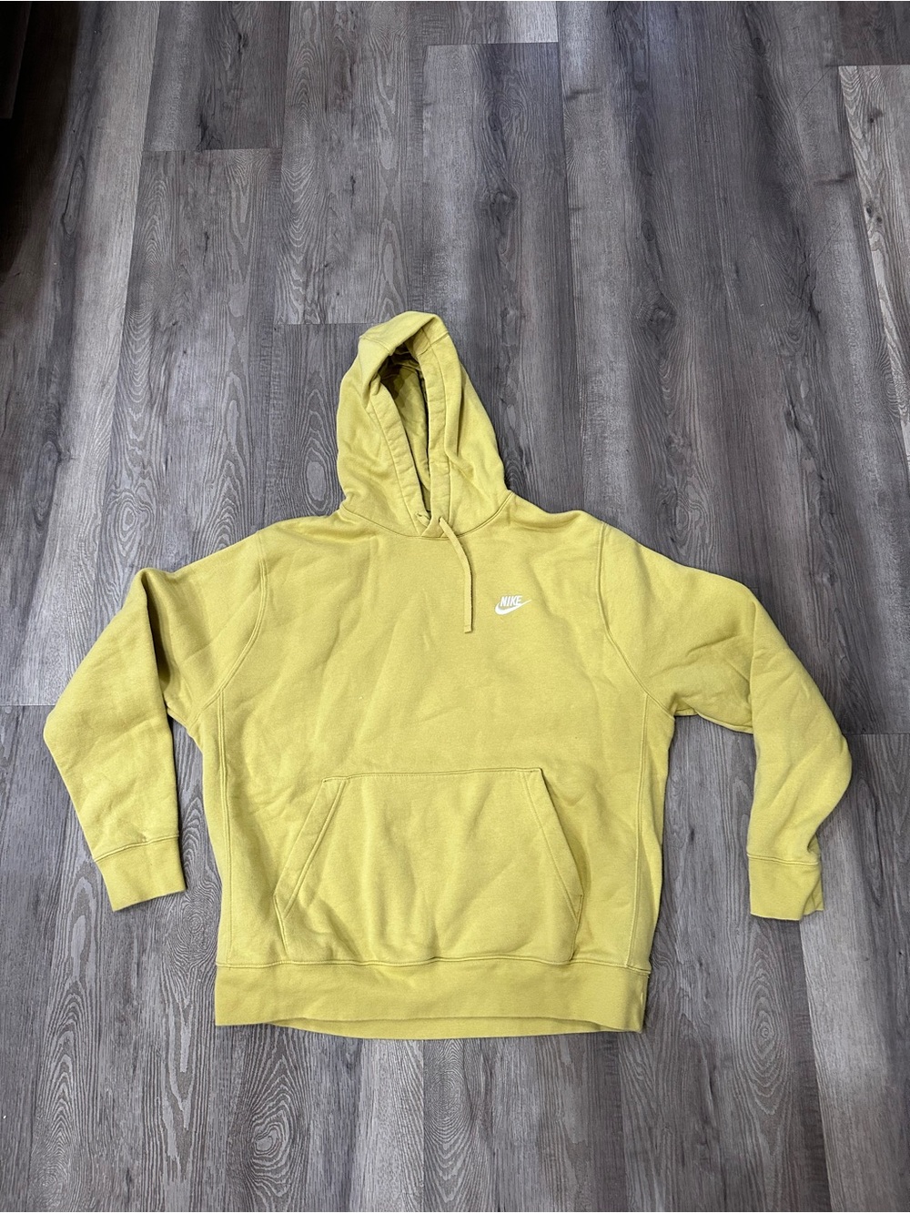 Nike Men’s Mustard Yellow Pullover Hoodie size XL front pouch pocket VTG 90’s